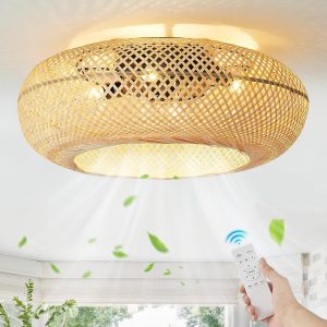 Bamboo Remote Control Ceiling Fan Light