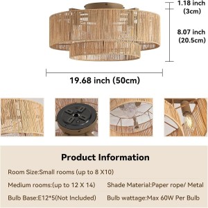 Bohemian Rattan Ceiling Fan with Light