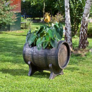 Roto Salsa Barrel Planter Wood Effect - 50cm - Medium Brown Original Organics