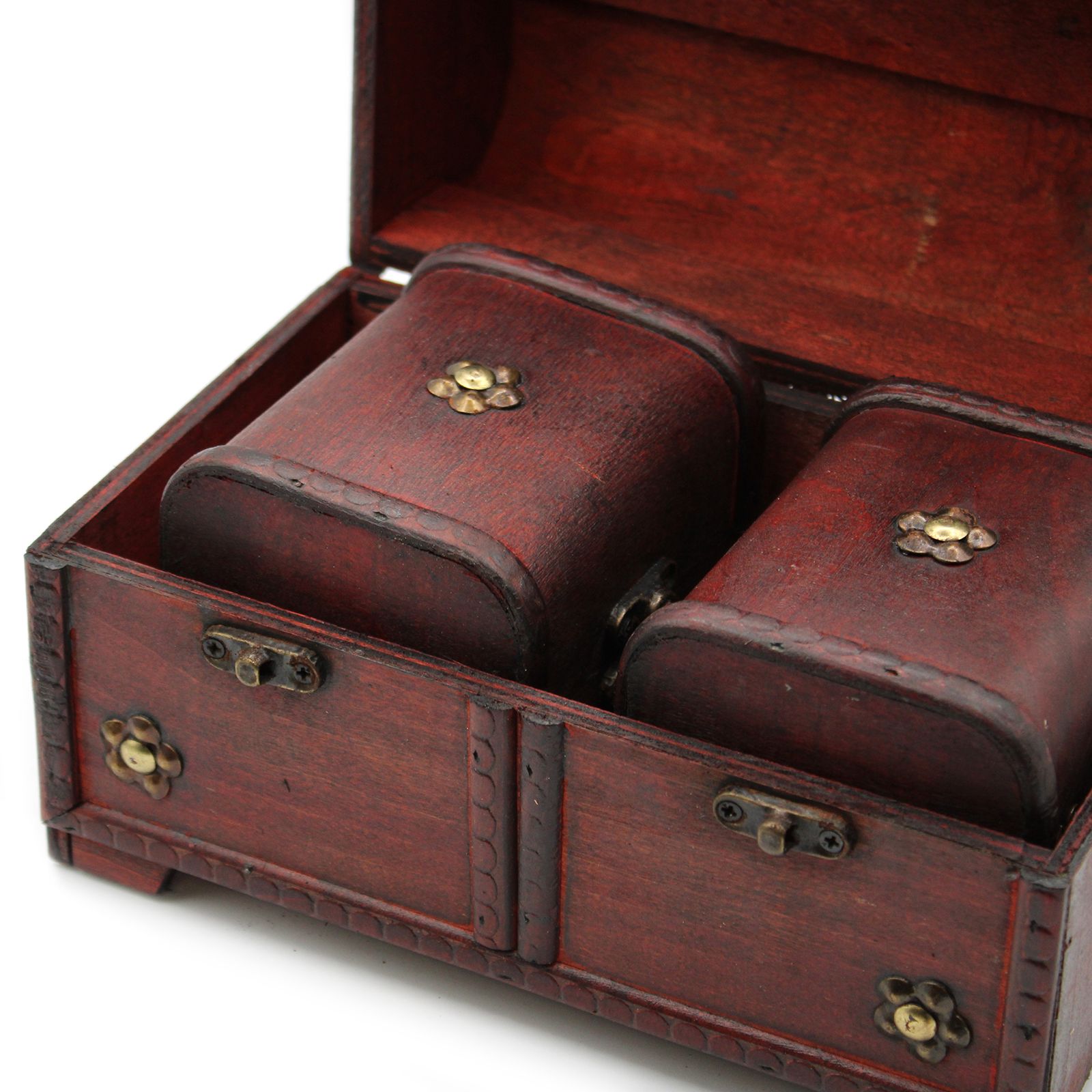 Set of 3 Vintage Wooden Treasure Chests – Antique Style Storage & Trinket Boxes - Image 2
