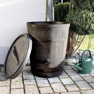 Small ROTO 130L Conical Oak Barrel Wood Effect Water Butt Brown Original Organics
