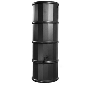 Small 110L Slimline Black Plastic Water Butt Kit with Stand Tap and Rainwater Diverter - Space Saving Garden Rainwater Collector Polytank